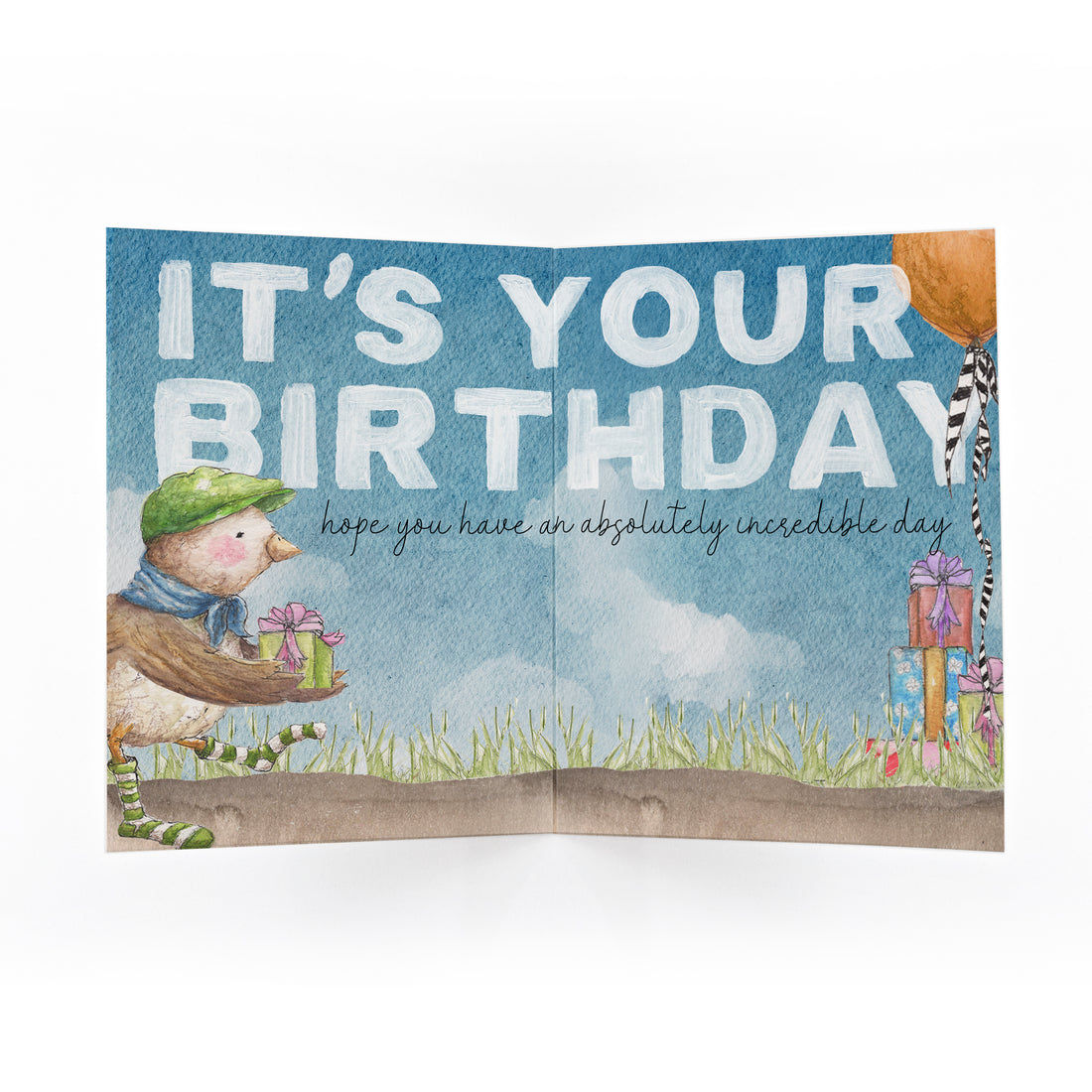 Little Bird with Green Socks Happy Birthday Card